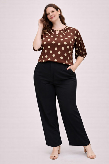 Polka Dot Split-Neck Blouse With Puff Sleeves​​