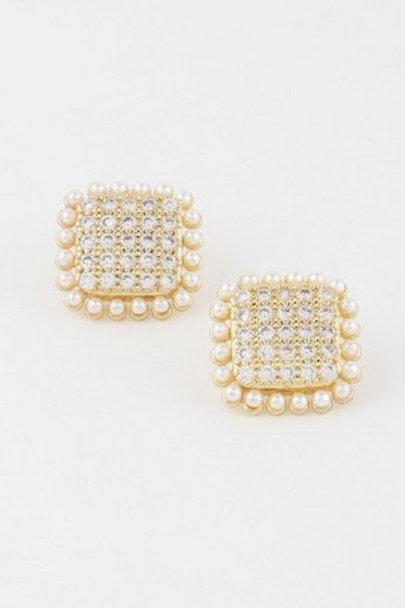 Beaded Square Stud Earrings