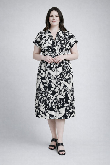 Floral Print Wrap Tie Midi Dress​