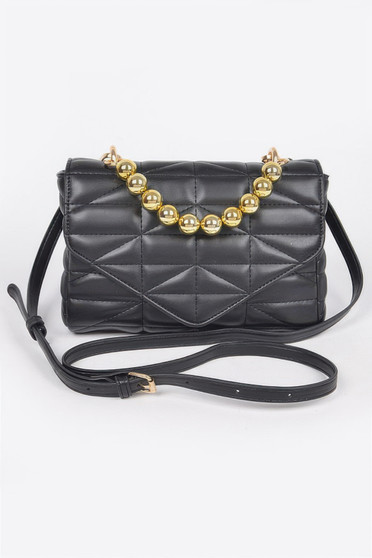 Quilted Faux Leather Flap Ball Chain Bag