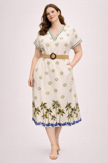 Plus Size Tropical Border Print Midi Dress​