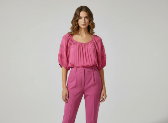 Unique Spectrum Solid Short Sleeve Blouse​​