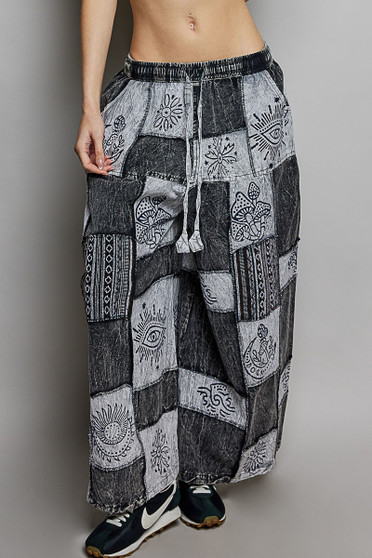 POL Drawstring Patchwork Wide Leg Pants