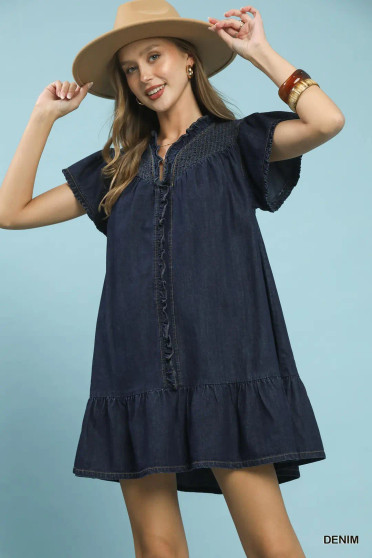 Umgee Ruffled Washed Denim Dress