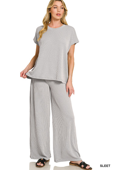 Zenana Raised Rib Relaxed Top & Pants Set