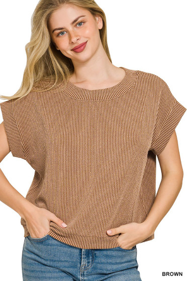 Zenana Raised Rib Cap Sleeve Top