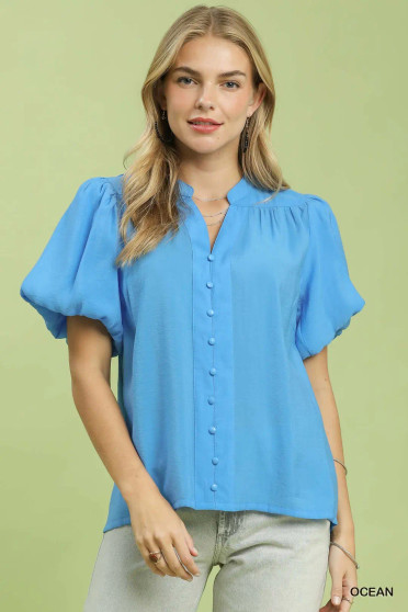 Umgee Button-Down Puff Sleeve Shirt
