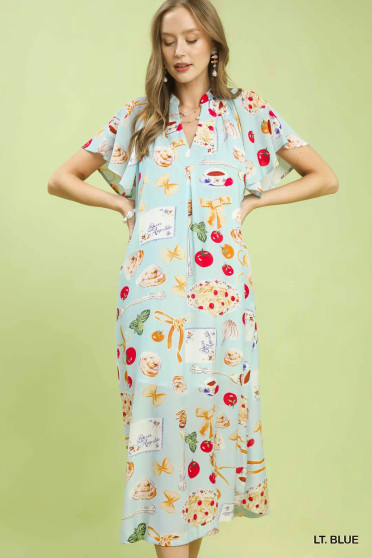 Umgee Abstract Print Flutter Sleeve Midi Dress