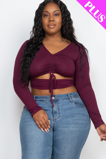 Plus Size Drawstring Ruched Cutout Crop Top​