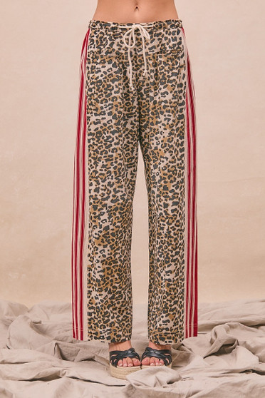 BiBi Leopard Print Pants with Side Contrast and Tucking Welt Pocke