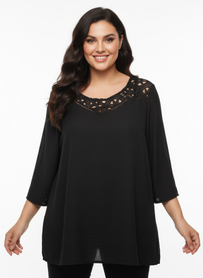 Lace Yoke Bell Sleeve Knit Tunic​​