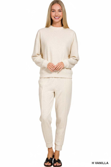 Zenana Scuba Mock Neck Sweatshirt and Joggers Set