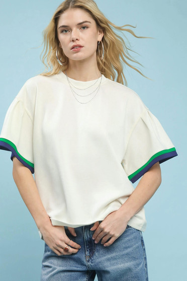 Umgee Contrast Trim Bell Sleeve Top