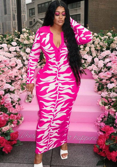 Fashion Plus Size Women's Positioning Print Sexy Dresses