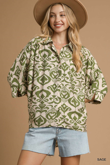 Umgee Abstract Print Button-Up Oversized Shirt