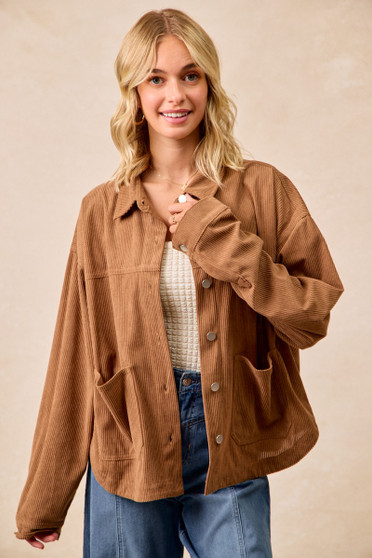 BiBi Corduroy Relaxed Fit Shacket with Back Pleat