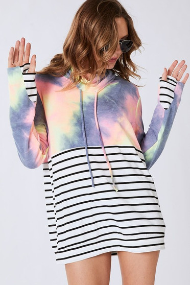 BiBi Tie Dye French Terry Cowl Neck Top
