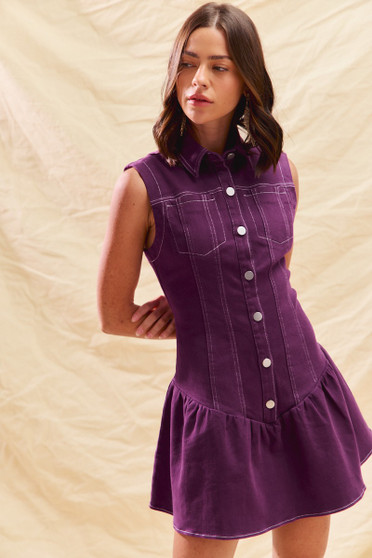 SO ME Button Down Sleeveless Collared Game Day Mini Dress
