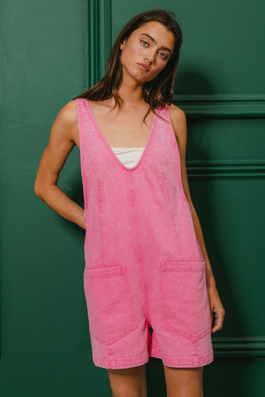 BiBi Patch Vintage Washed Denim Shortall