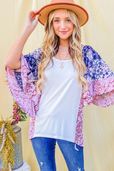 And The WhyFloral Print Bell Sleeve Top