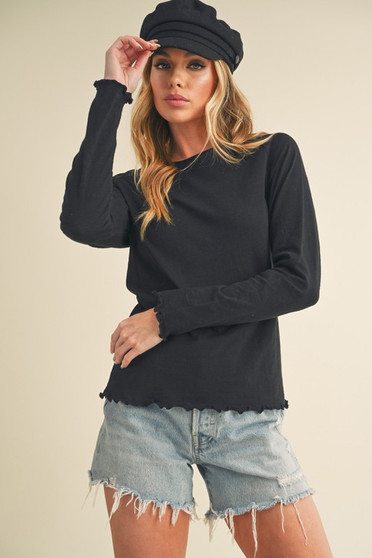 Aemi + Co Lettuce Hemline Round Neck Raglan Sleeve T-Shirt