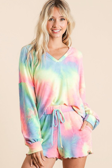 BiBi Tie Dye French Terry Top and Shorts Set