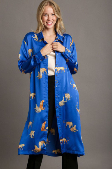 Umgee Full Size Animal Print Button Down Midi Shirt Dress Plus Size