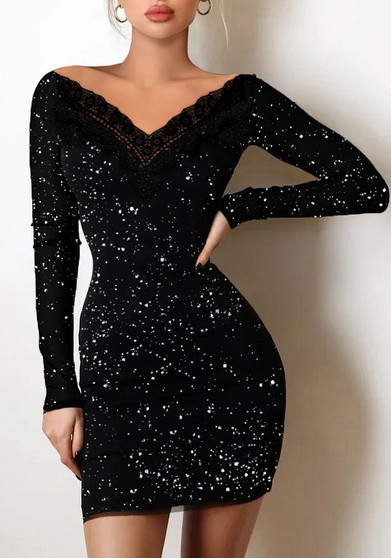 Women Shiny Off Shoulder Bodycon Dress