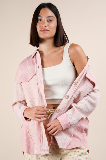 VERY J Mineral Washed Oversized Gauze Shacket