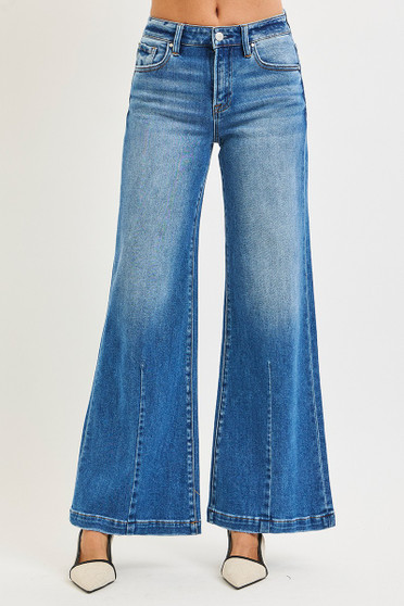 RISEN Full Size Mid Rise Wide Leg Jeans with Flared Look Plus Size