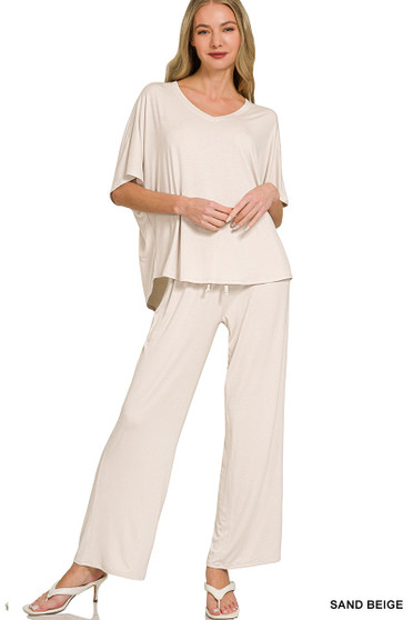 Zenana V-Neck Oversized Top & Pants Set