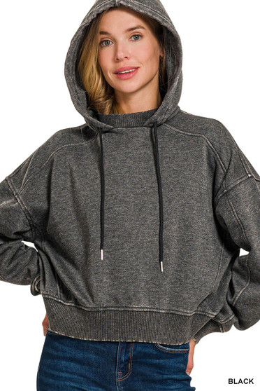 Zenana Acid Wash Fleece Hoodie
