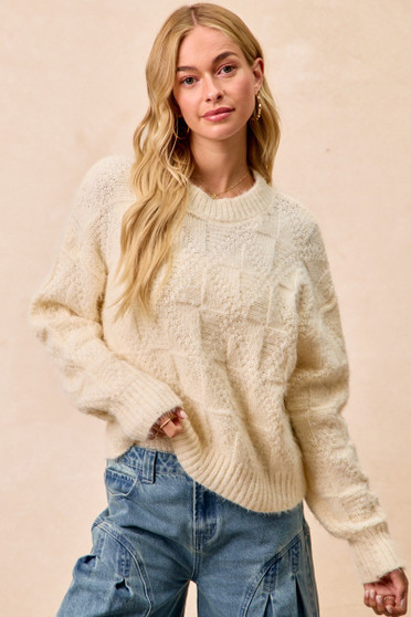 BiBi Checker Board Drop Shoulder Sweater