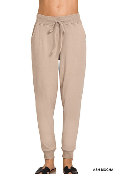 Zenana Drawstring Cotton Joggers with Pockets