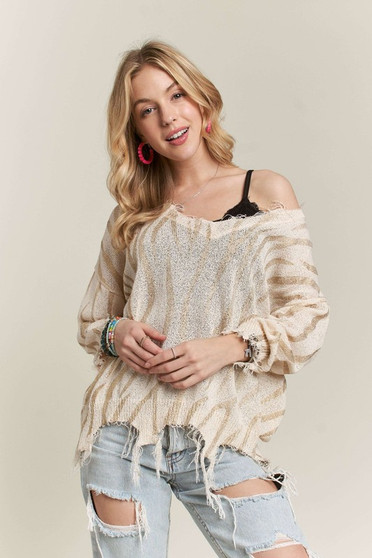 ADORA Frayed Zebra Knit Top