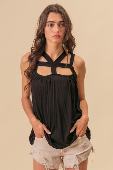 BiBi Rayon Span Jersey Cut Out with Straps Detailed