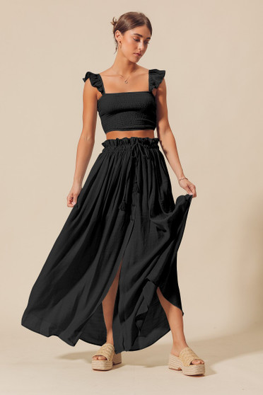 SO ME Smocked Top and Flowy Maxi Skirt Set