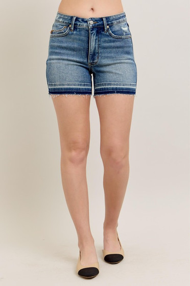 Judy Blue Full Size Mr Tummy Control Vintage Wash Release Hem Shorts Plus Size