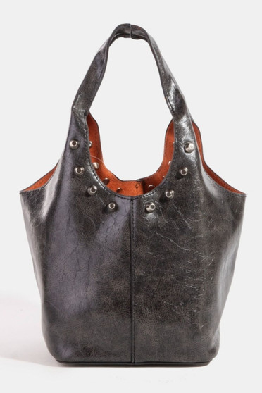 Fame Weathered Faux Leather And Studs Bucket Bag