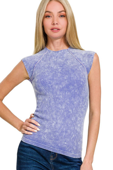 Zenana Stone Washed Ribbed Seamless Top