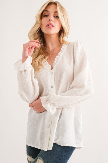 And The Why Polka Dot Ruffle Detailed Blouse Top