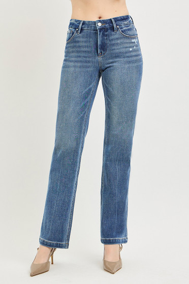 RISEN Tummy Control 4way Stretch Mid Rise Straight Crease Line