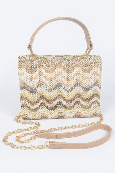 Faux Straw Top Handle Flap Bag​