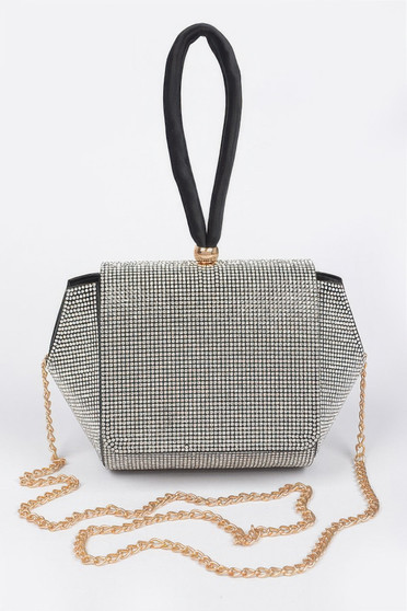 Rhinestone Wrist Band Flap Clutch 
