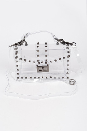Studded Top Handle Transparent Bag 