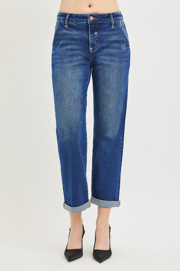 RISEN Slouchy Cropped Boyfriend Jeans with Cuffed Hem