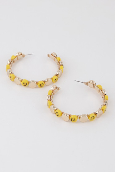 Smiley Face Charm Hoop Earrings 