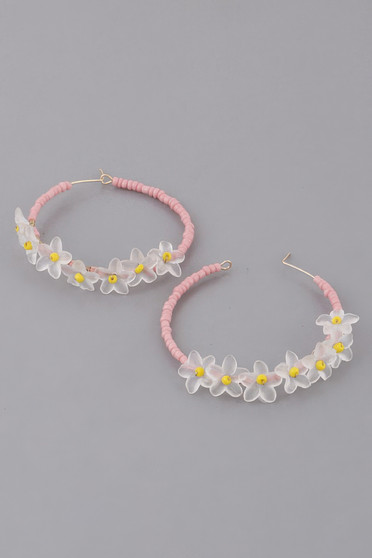 Beaded Flower Hoop Earrings 