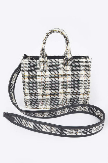 Tweed Plaid Medium Tote Bag 