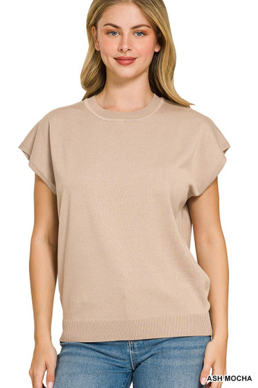 Zenana Viscose Round-neck Short Sleeve Sweater
